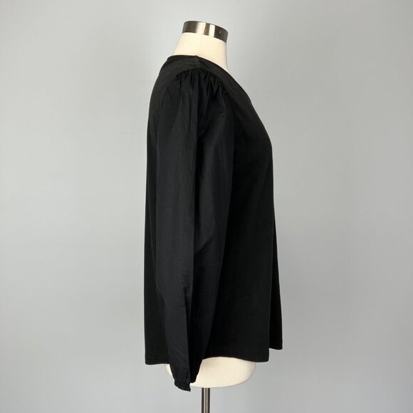 Chicos Womens Embellished Flower Puff Sleeve Top Beaded Black Cotton size Large - Picture 5 of 13